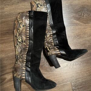 Jessica Simpson Stylish suede Black and snake print Brown Women's Boots.
